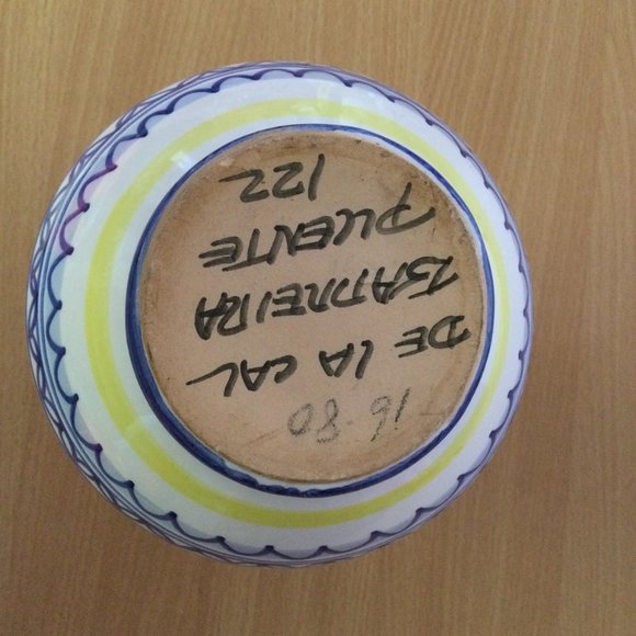 De La Cal Barreira Puente ceramic vase hand painted Spain 8" - Picture 5 of 5